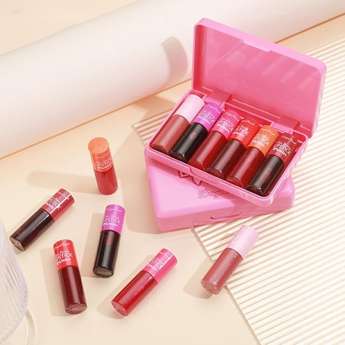 6 Colors Lip Tint Stain Mini Liquid Lipstick,Korean Velvet Lip Gloss Moisturizing,Multi-use Lip and Cheek Tint,Natural Waterproof&Long lasting Non-Stick Cup Lightweight Vivid Color,Pink