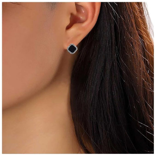 Vintage Black Square Crystal Earrings Black Cz Stud