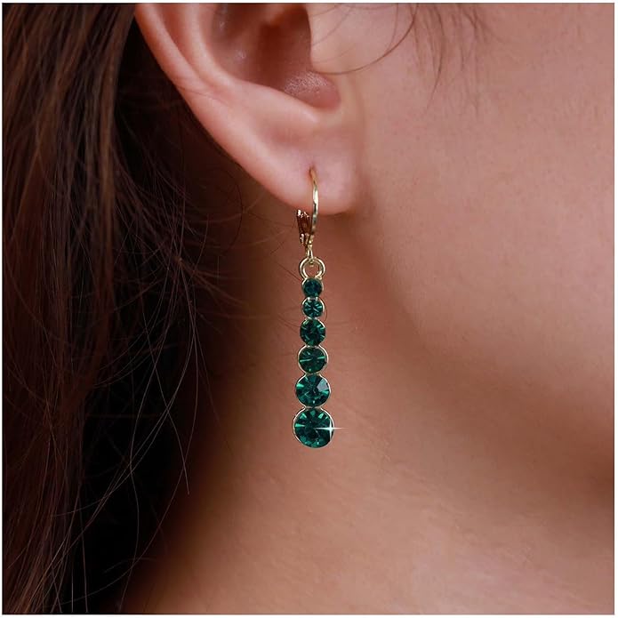 Vintage Crystal Emerald Drop Earrings Emerald