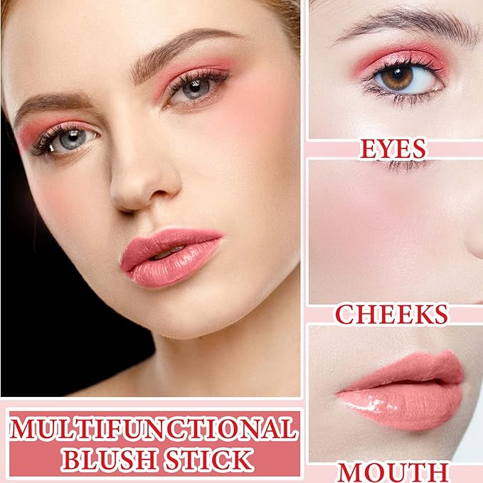 Cream Contour Blush Stick,Long Lasting Waterproof Blush Stick for Women(Pink)