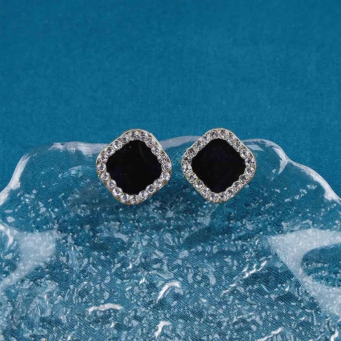 Vintage Black Square Crystal Earrings Black Cz Stud