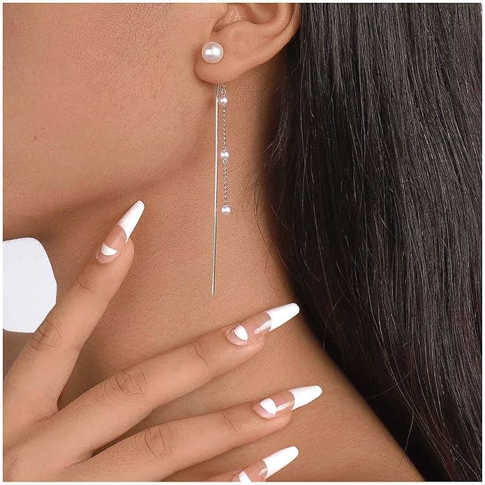 Vintage Pearl Dangle Earrings Long Pearl Chain Earrings