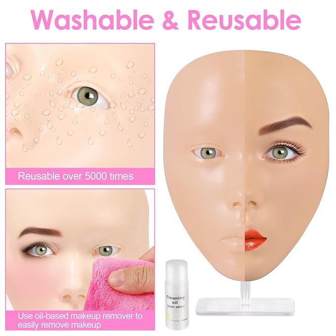 3D Makeup Practice Kit,Reusable Silicone Makeup Practice Face