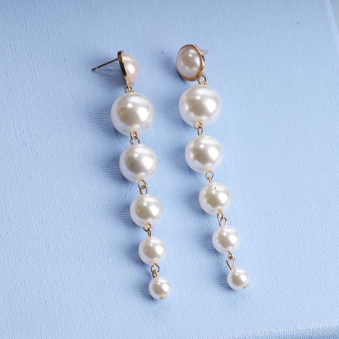 Boho Pearl Drop Dangle Earrings Big Pearl Tassel
