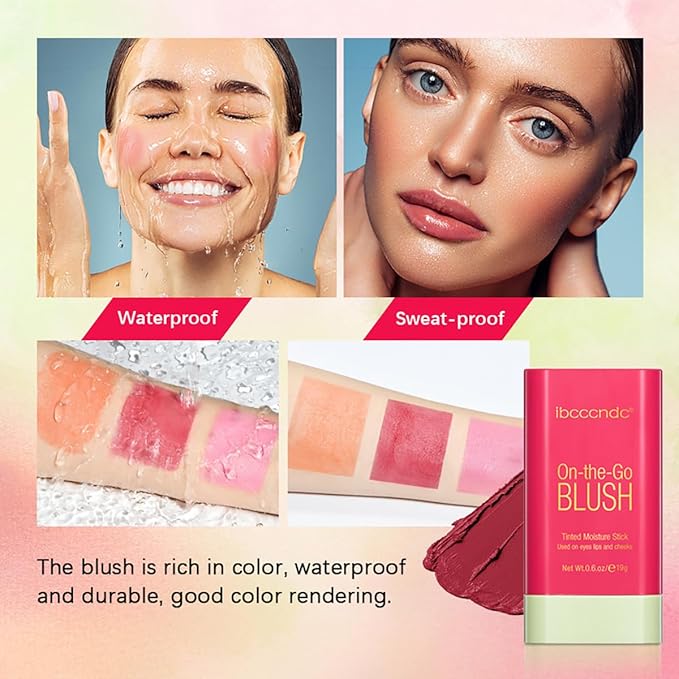 Multi-Use Makeup Blush Stick, Tinted Solid Moisturizer On-the-Go Shy Pink)