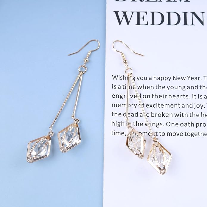 Vintage Crystal Dangle Earrings Long Bar