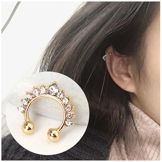 Boho Crystal Ear Cuff Earrings Gold Cz Pave