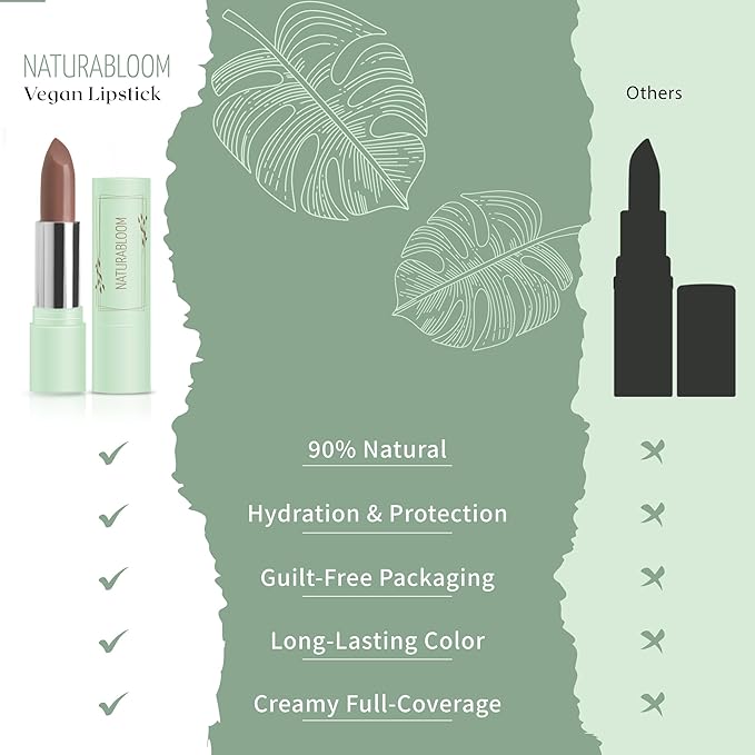 Vegan Lipstick (Almond) - Sensational One-Stroke Long Lasting Lipstick from Natural Oils & Butters - Full-Coverage Lip Color with Shea Butter & Coconut Extact - Premium Hydrating Lipsticks