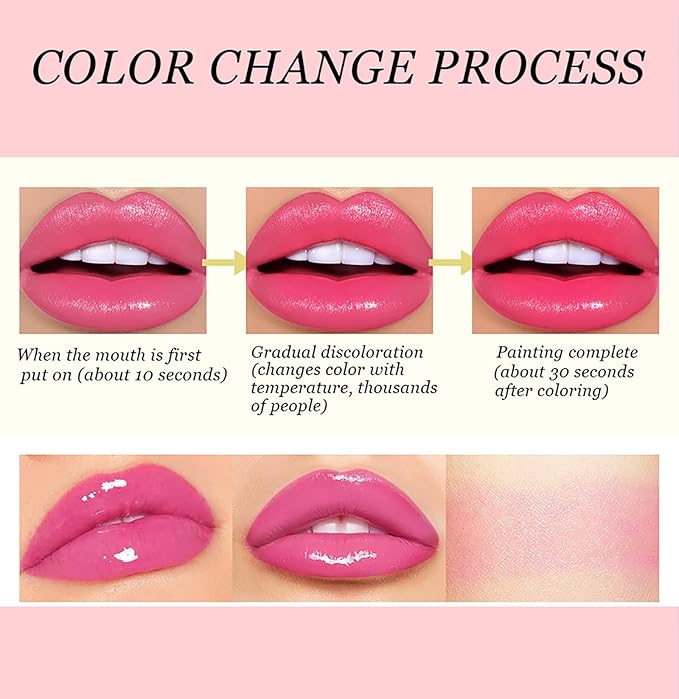 Blue Rose Color Changing Lipstick Tinted Lip Balm,Shimmer PH Changing Lip Gloss, Matte Velvet Color Revealing Moisturizing Pearlescent Waterproof Long Lasting Pink Lips for Women (01#)