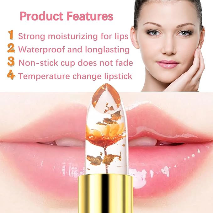 Lipstick for Women,Flower Jelly Lipstick Set,Temperature Change Moisturizer Change