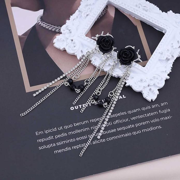 Punk Black Rose Flower Earring Long