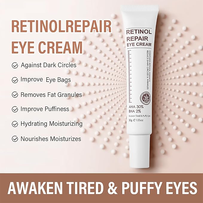 Retinol Repair Eye Cream,Reduces the appearance of dark circles,Stretch wrinkles at the corners of the eyes,moisturize and improve eye bags,Suitable for all skin types,1.05oz(2pcs)