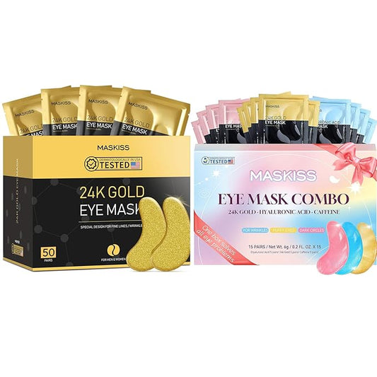 24k Gold Under Eye Patches & 3 in 1 Eye Masks Gift Set, Collagen Eye Patches for Dark Circles Undereye Bags Wrinkles and Puffiness, Eye Skin Care Gift for Her