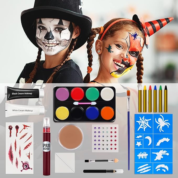 Halloween Makeup Kit, White Black Skeleton Face Paint,