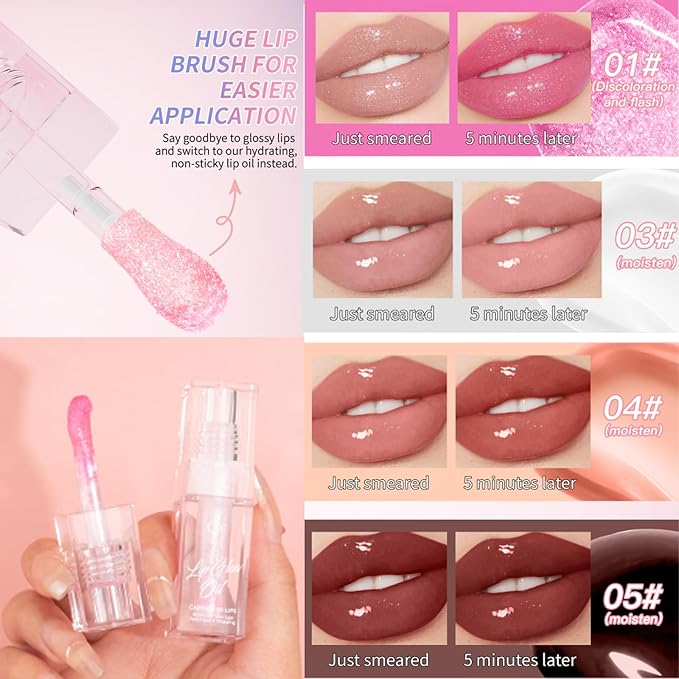 Magic Color Changing Lip Oil, 2024 New Warm Change Moisturizing Lip Gloss Hydrating Lip Oil, New Upgraded Magic Big Brush Color Changing Lip Oil Long Lasting Nourishing (Pink 01#)