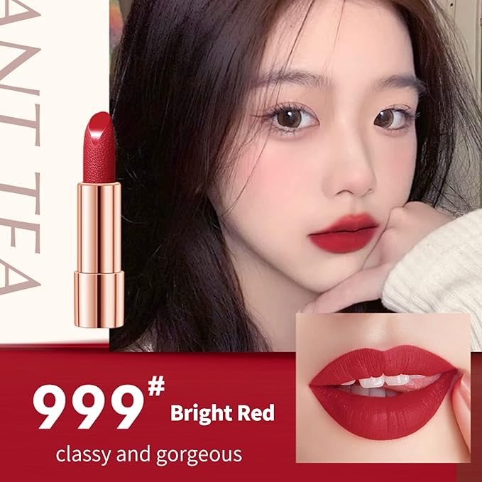 Matte Lipstick Set 3 Colors Lip Stick with Orange Chain Bag Package Velvet Lip stick Set Waterproof Non-Stick Cup Long Lasting Retractable Red Lipstick Set 3.5gx3 Pcs