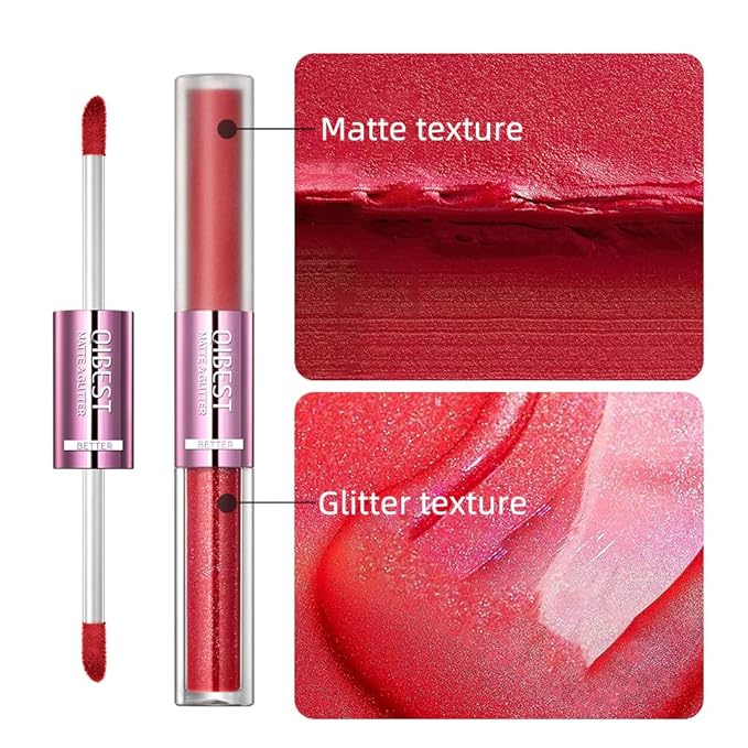 Double Head Lip Gloss Non Fading Lip Glaze Matte Mist Pearlescent Liquid Lipstick, 6-color suit