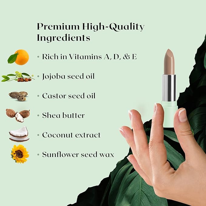 Vegan Lipstick (Macadamia) - Sensational One-Stroke Long Lasting Lipstick from Natural Oils & Butters Full-Coverage Lip Color with Shea Butter & Coconut Extact- Premium Hydrating Lipsticks
