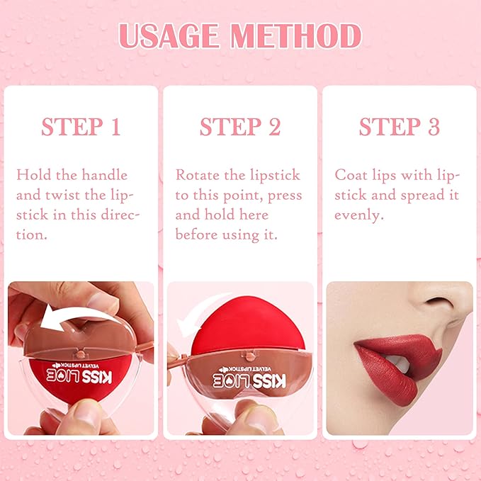 Deep Ruby Rose Red Burgundy Matte Velvet Lipstick for Women-3 Colors Long-Wear Non-Stick Cup Heart Shape Lazy Lipstick Set, Waterproof High Pigmented 24 Hours Lip Stick Makeup for Lazy People -Set 2