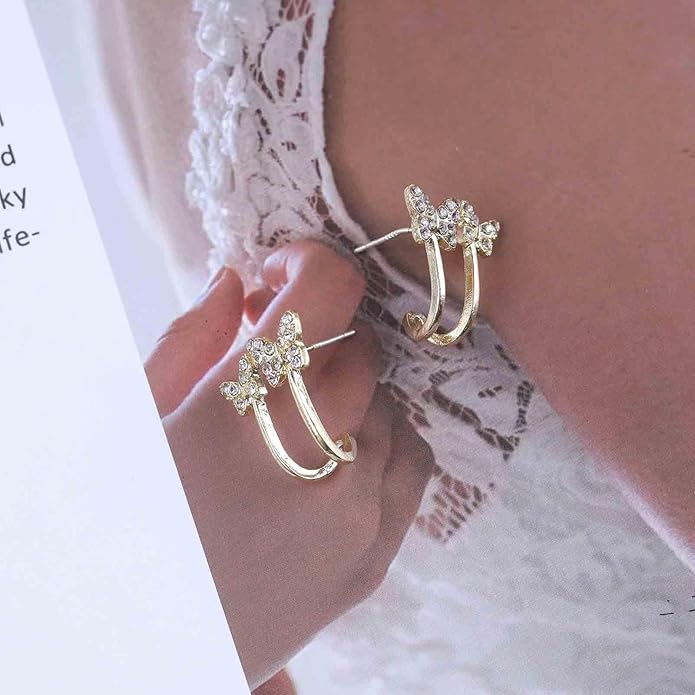 Vintage Crystal Butterfly Claw Earrings Rhinestone