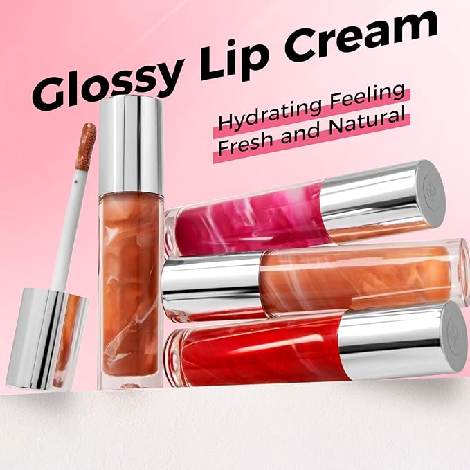 Magic Lip Gloss Plumper, Nude Pink Silky Plumping Lip Gloss Tint, Long-lasting Marble Liquid Lipstick, Hydrating Non-Sticky Lip Oil, Moisturizing Plumping Lip Gloss
