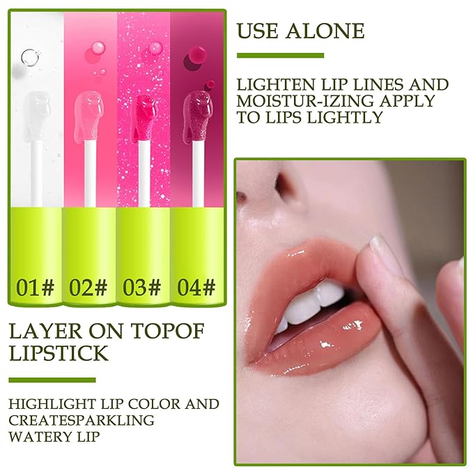 4 Colors Lip Gloss Set,Tinted Lip Oil Long Lasting Non-sticky Shiny Lip Plumping Lip Gloss,Hydrating Moisturizing Lip Glow Oil for Looking Lips,Smooth Glossy Lip Plumper Gloss Set for Women(A#)