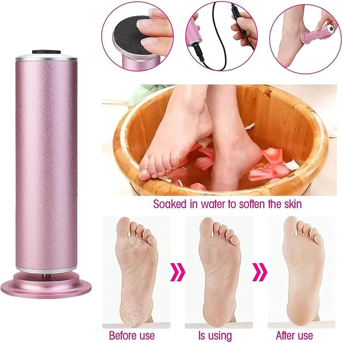 Electronic Foot File Grinder (Speed Adjustable) with 60pcs Replacement Sandpaper Disk,Electric Foot Scrubber Dead Skin Remover,for Feet Hard Cracked Dry Dead Skin Exfoliation,Unisex(Rose Pink)