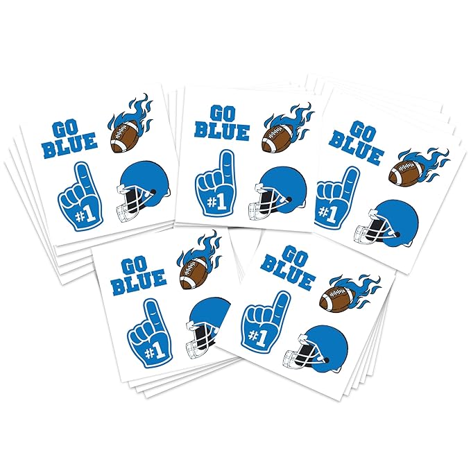FashionTats Sport Spirit Temporary Tattoos | 100 Tattoos (Blue Finger)