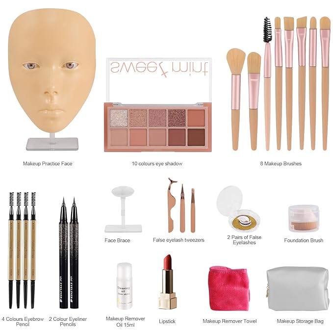 3D Makeup Practice Kit,Reusable Silicone Makeup Practice Face