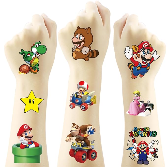 20 Sheets Super Mario Temporary Tattoos for Kids, Christmas Rewards