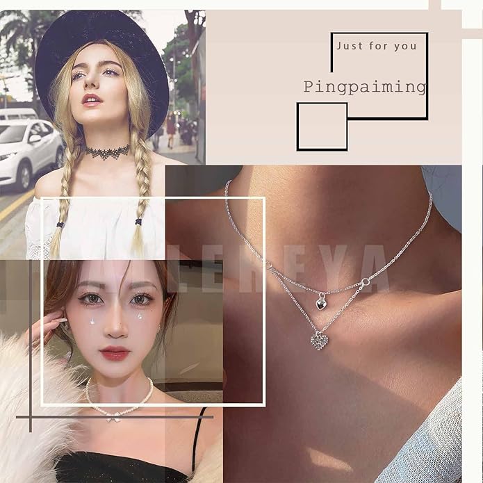 Vintage Layered Square Pendant Necklace Multi Circle Necklace
