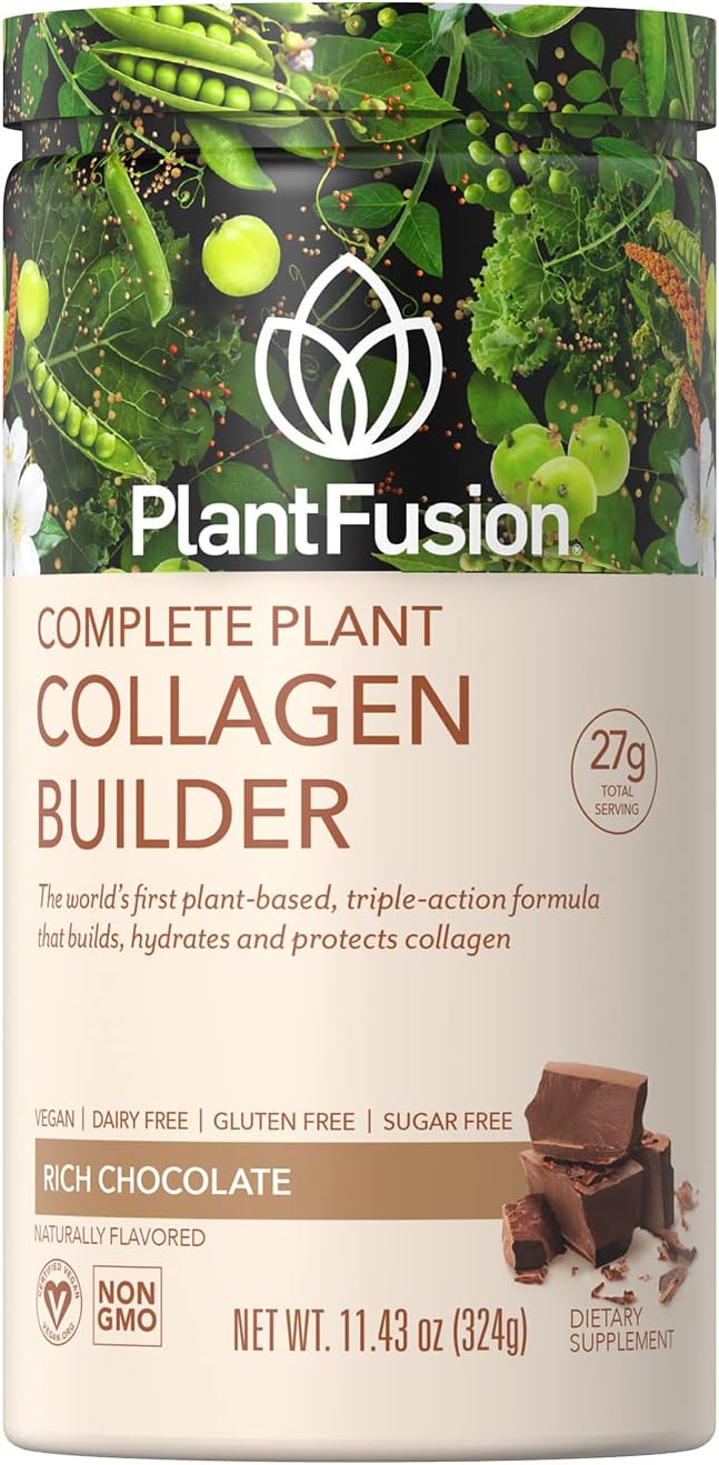 PlantFusion Vegan Collagen Powder - Plant Based Collagen Protein Powder For Muscle & Joints, Hair, Skin & Nails - Keto, Gluten Free, Soy Free, Non-Dairy, No Sugar, Non-GMO - Chocolate 11.43 oz