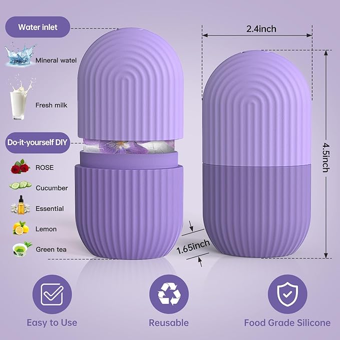 Ice Roller for Face and Eye,Ice Cube Roller Massager for Skin Women Care Tools, Naturally Conditioning De-Puff Eye Bags, Reduce Migraine Pain, Reusable Massage Silicone Ice Mold (Purple)