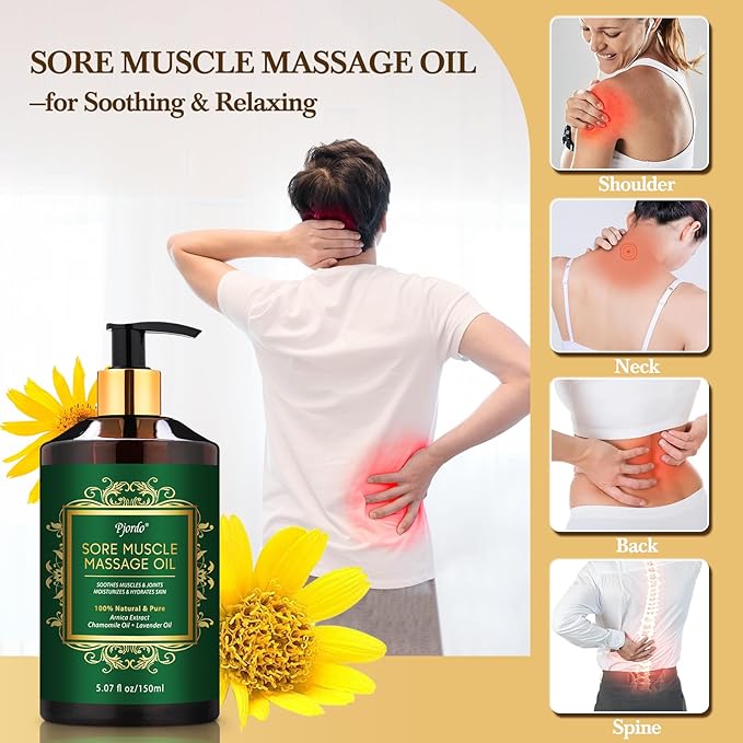 3 Pack Massage Oil for Massage Therapy, Lavender Massage Oils for Date Night, Sore Muscle Arnica Oil & Cellulite Massage Oil, Relaxing Massage Kit, Spa Gifts for Him Her
