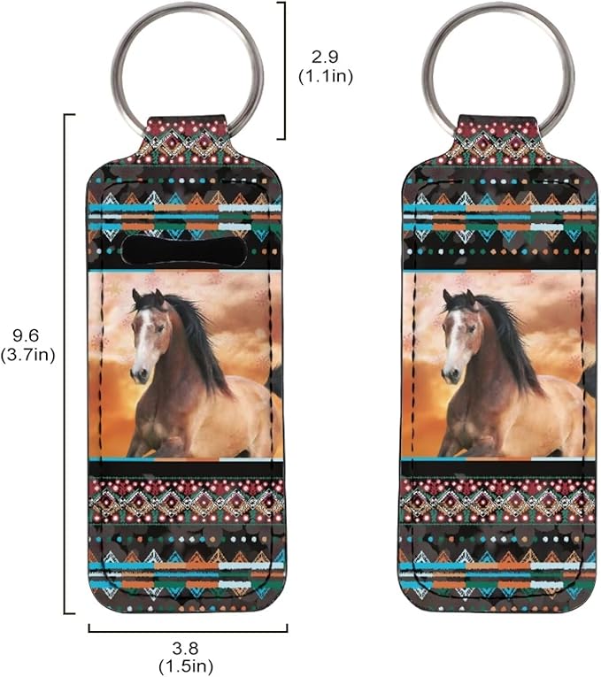 Western Aztec Horse Chapstick Holder Keychain Bag