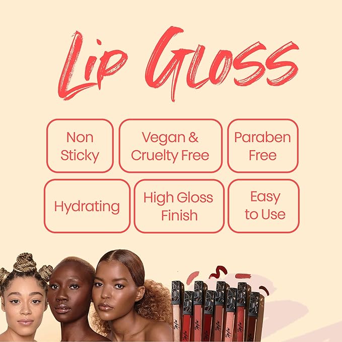 The Lip Bar Vegan Non-Sticky Lip Gloss, with Hydrating Shea Butter for a Lightweight, High Shine Finish, Flyy Girl - Rich Brown