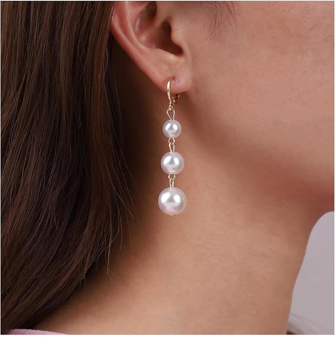 Vintage Pearl Drop Earrings Gold Long