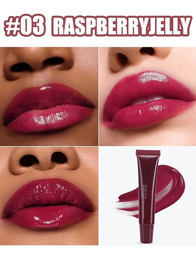 MAEPEOR Lip Glowy Balm 5 Colors Plumping Hydrating Lip Butter Balm and Nourishing Lip Care Lip Treatment Glossy Finish Non-sticky Tinted Lip Balm (03 Raspberry Jelly)