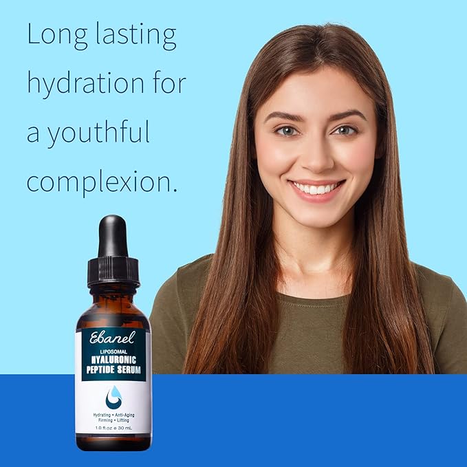 Ebanel Hyaluronic Acid Serum for Face with Peptides, Deep Hydrating Anti Aging Serum, Visibly Plump, Firm & Smooth Skin, Reduce Redness with Vitamin C, E and B5, Niacinamide, Aloe, Jojoba Oil, MSM