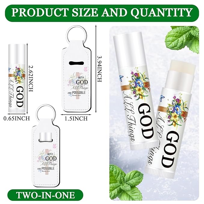 18 Sets Christian Inspiration Gift Lip Balm Bulk and Lipstick Holder Keychains Set Bible Verse Gift for Women Teacher Mom Church Favors(with God)