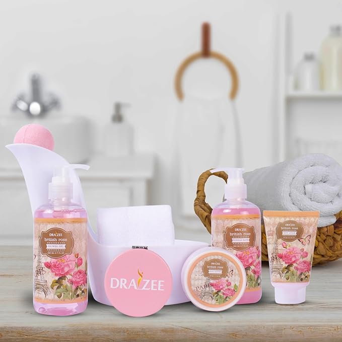 Draizee Mothers Day Gifts for Mom - Spa Gift Baskets for Women - 8 Pcs Luxury Rose Scented Heel Shoe Design Bath and Body Spa Set-Self Care Package for Women, Presents for Mom, Body Care Set for Her