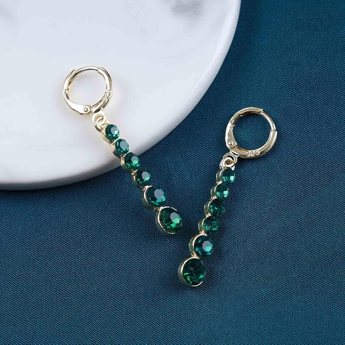 Vintage Crystal Emerald Drop Earrings Emerald
