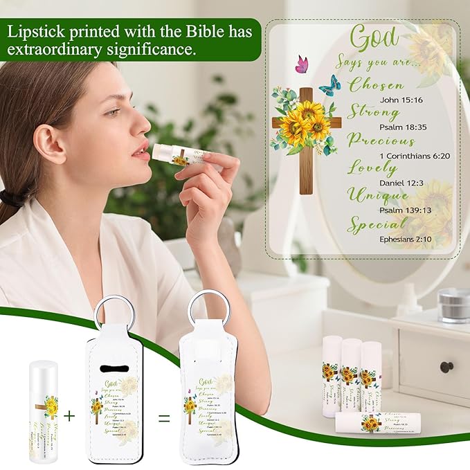 18 Sets Christian Inspiration Gift Lip Balm Bulk and Lipstick Holder Keychains Set Bible Verse Gift for Women Teacher Mom Church Favors(Bible)