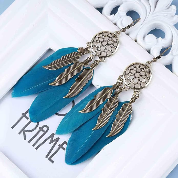 Boho Black Feather Dangle Earrings Long Feather Tassel