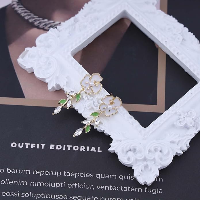 Vintage Pearl Flower Earrings Crystal Leaf