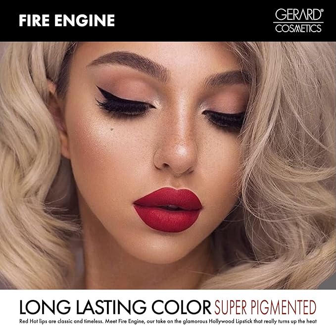 Gerard Cosmetics Lipstick Fire Engine | Bright Red Lipstick with Comfort Matte Finish | Highly Pigmented, Smooth Formula with Hydrating Ingredients | Cruelty Free & Made in USA