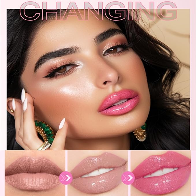 Magic Color Changing Lip Oil, 2024 New Warm Change Moisturizing Lip Gloss Hydrating Lip Oil, New Upgraded Magic Big Brush Color Changing Lip Oil Long Lasting Nourishing (Pink 01#)