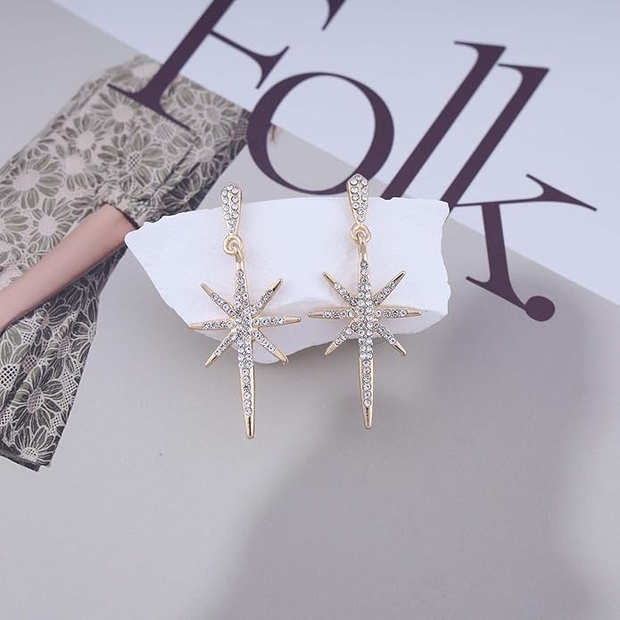 Vintage Crystal Northstar Dangle Earrings Rhinestone