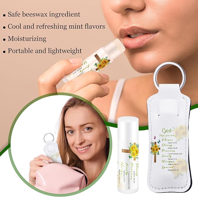 18 Sets Christian Inspiration Gift Lip Balm Bulk and Lipstick Holder Keychains Set Bible Verse Gift for Women Teacher Mom Church Favors(Bible)