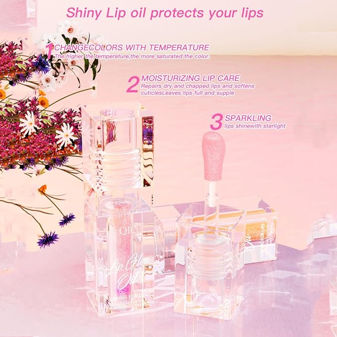Magic Color Changing Lip Oil, 2024 New Warm Change Moisturizing Lip Gloss Hydrating Lip Oil, New Upgraded Magic Big Brush Color Changing Lip Oil Long Lasting Nourishing (Pink 01#)